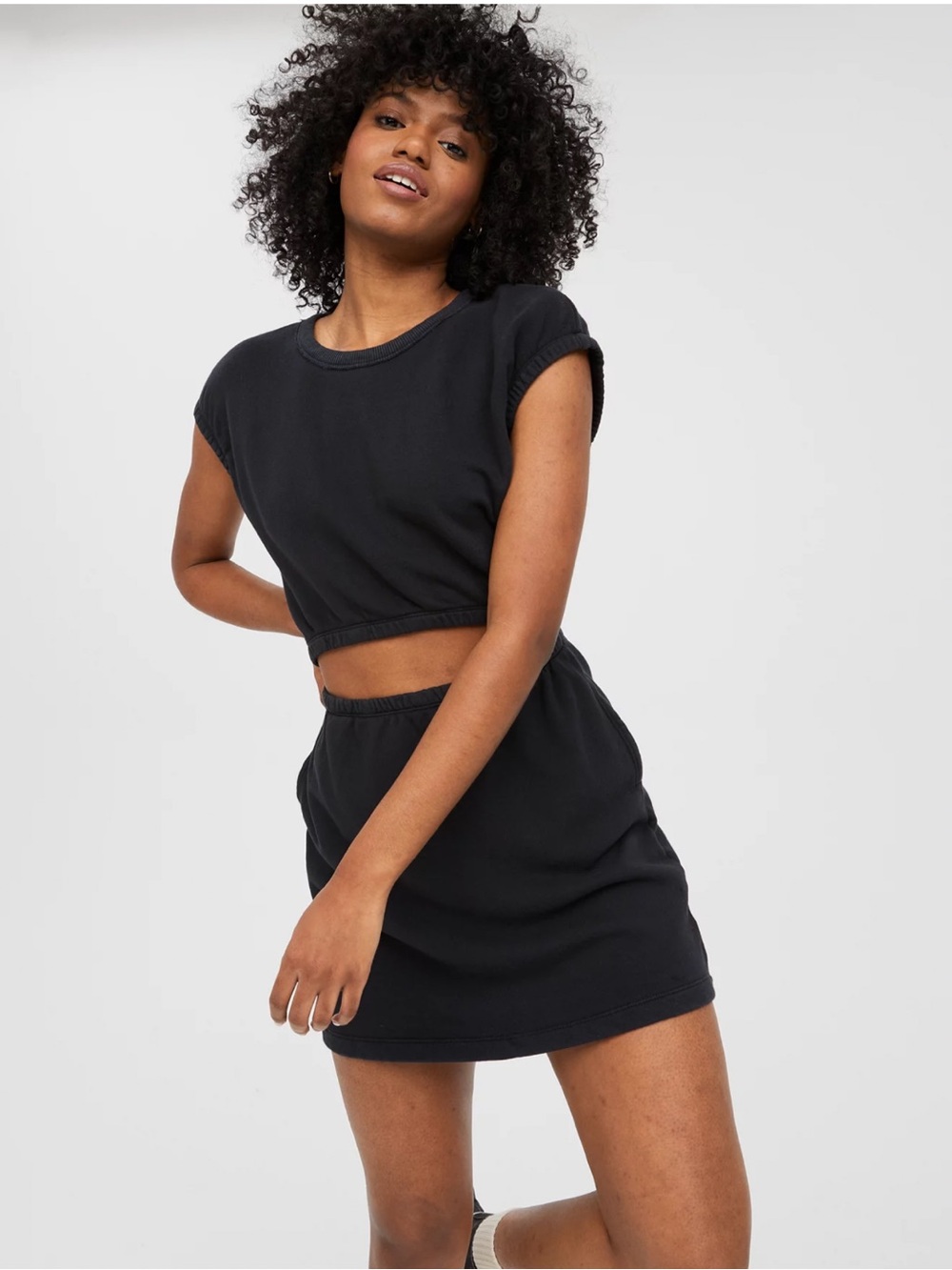 OFFLINE By Aerie Weekend Fleece Cut Out Dress True Black XS